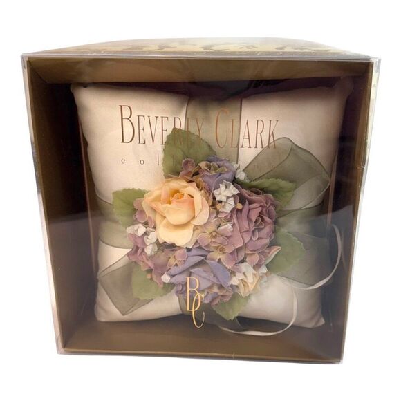 Beverly Clark Collection Floral Satin Wedding Ring Bearer Purple Green Pillow SE - Picture 1 of 11